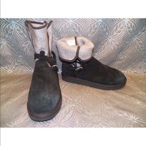 New Womens UGG Nyla Black Sweater Knit Suede Boot